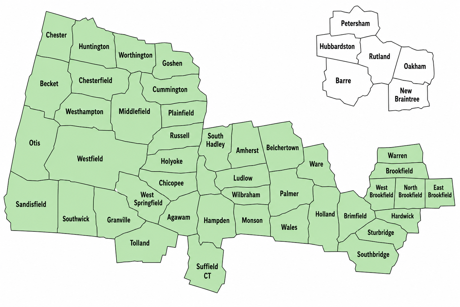 Map of Professional Medical Services service area in Western Massachusetts
